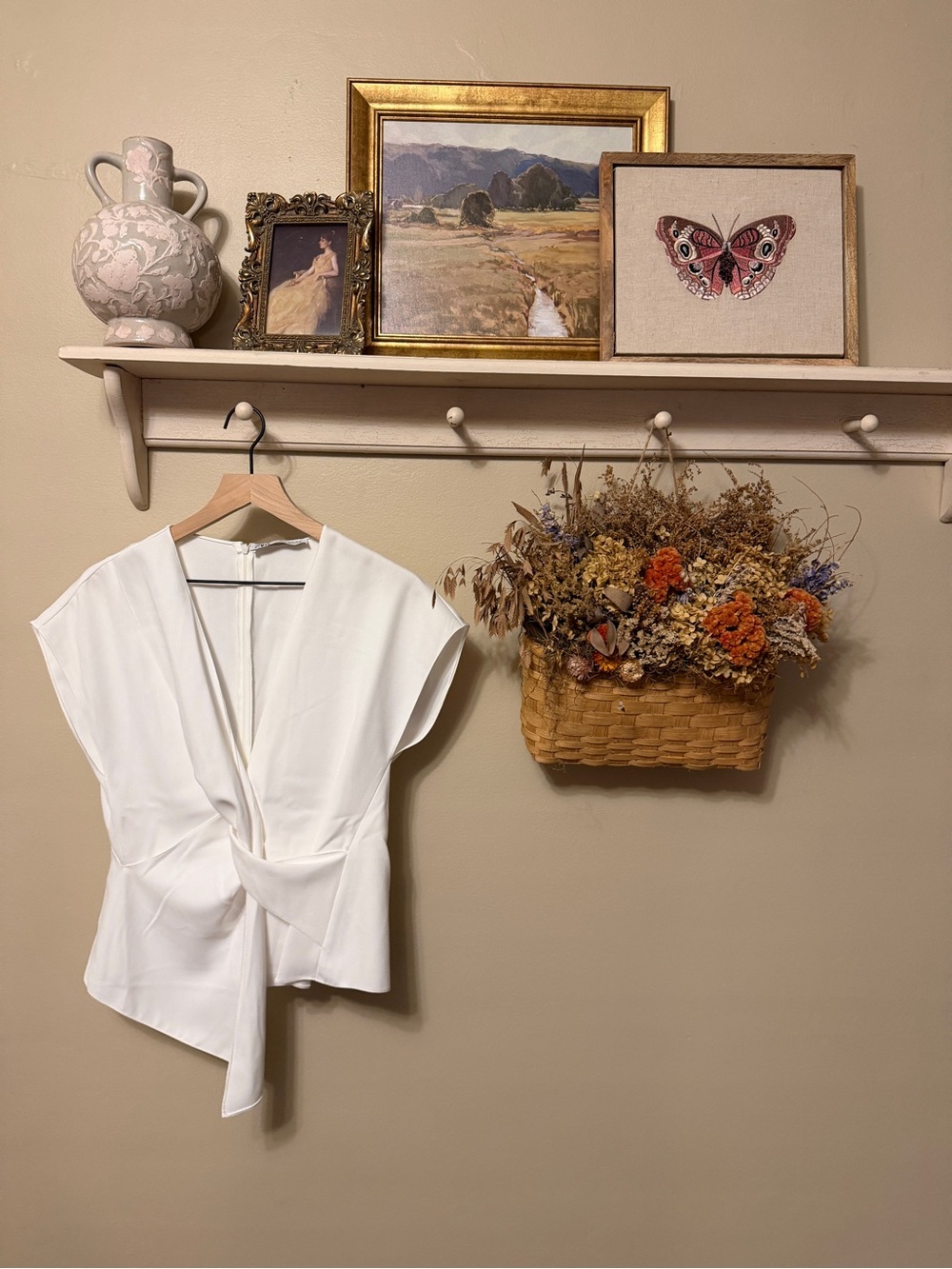 Zara White Draped Twist-Front Blouse